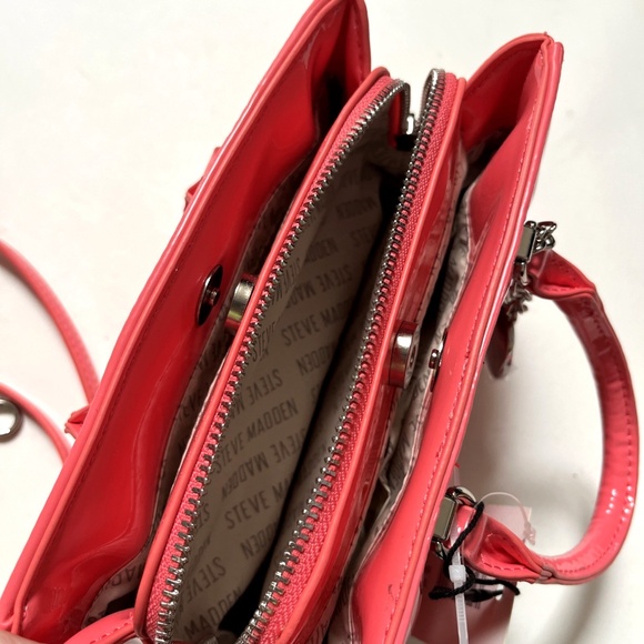 NWT Steve Madden Coral Patent Quilted Small Satchel Crossbody Bag Rhinestone - Picture 8 of 9
